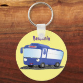 Cute blue modern bus cartoon illustratie sleutelhanger (Voorkant)
