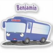 Cute blue modern bus cartoon illustratie sticker (Voorkant)
