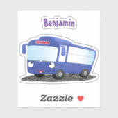 Cute blue modern bus cartoon illustratie sticker (Vel)