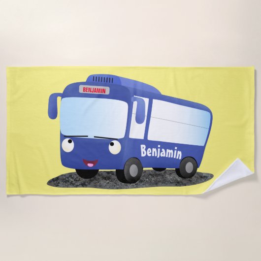Cute blue modern bus cartoon illustratie strandlaken (Voorkant)
