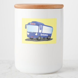 Cute blue modern bus cartoon illustratie voedselcontainer etiket