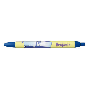 Cute blue modern bus cartoon illustratie zwarte inkt pen
