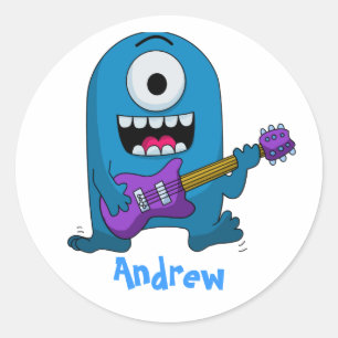 Cute Blue Monster Guitarist Ronde Sticker