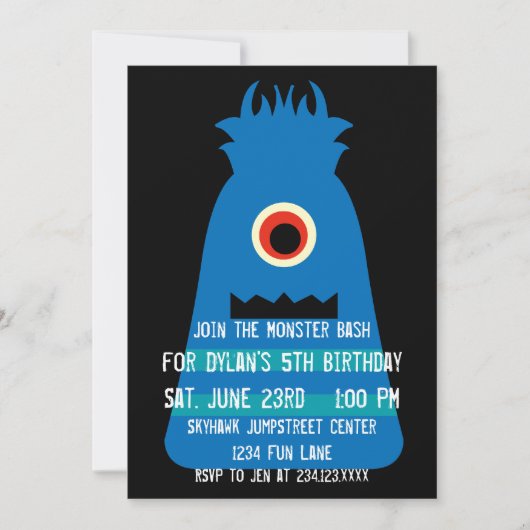 Cute Blue Monster Invitations de fête d'anniversai (Devant)