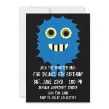 Cute Blue Monster Invitations de fête d'anniversai