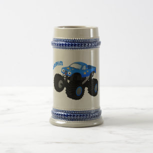 Cute blue monster truck cartoon illustratie bierpul
