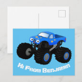 Cute blue monster truck cartoon illustratie briefkaart (Voorkant / Achterkant)