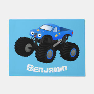 Cute blue monster truck cartoon illustratie deurmat