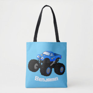 Cute blue monster truck cartoon illustratie draagtas