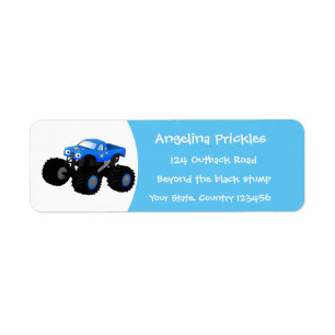 Cute blue monster truck cartoon illustratie etiket