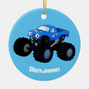 Cute blue monster truck cartoon illustratie keramisch ornament