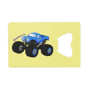 Cute blue monster truck cartoon illustratie kredietkaart flessenopener