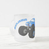 Cute blue monster truck cartoon illustratie matglas koffiemok (Voorkant links)