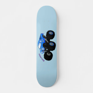 Cute blue monster truck cartoon illustratie skateboard
