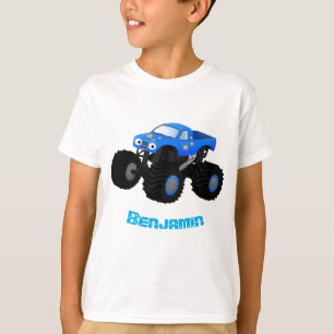 Cute blue monster truck cartoon illustratie t-shirt