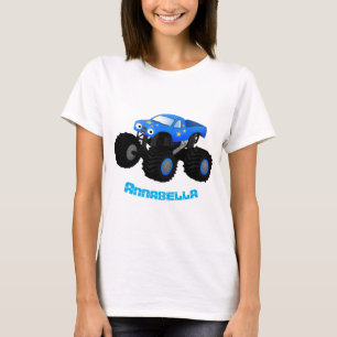 Cute blue monster truck cartoon illustratie t-shirt