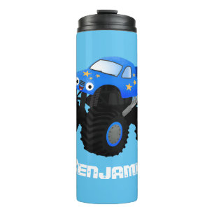 Cute blue monster truck cartoon illustratie thermosbeker