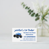 Cute blue monster truck cartoon illustratie visitekaartje (Staand voorkant)