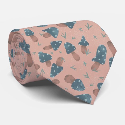 Cute Blue Mushroom Fungi Pattern Stropdas (Opgerold)