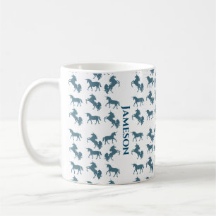 Cute Blue Name Monogram Unicorn Pattern Koffiemok