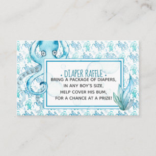 Cute Blue Octopus Baby shower Diaper Raffle Card Visitekaartje