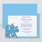 Cute Blue Octopus Baby shower Invitation Kaart (Voorkant / Achterkant)