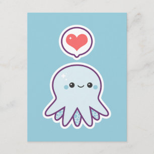 Cute Blue Octopus Birthday Party Kaart