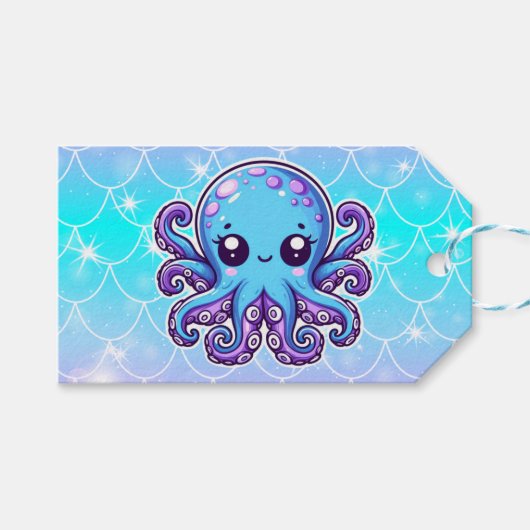 Cute blue octopus cadeaulabel (Voorkant (Horizontaal))