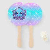 Cute blue octopus handwaaier (Voorkant en achterkant)