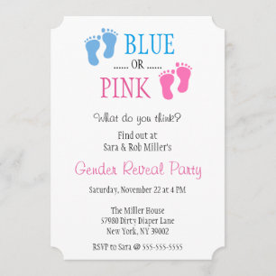 Cute Blue of Pink Footprint Gender onthullen Invit Kaart