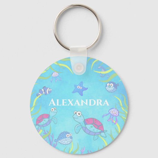 Cute Blue onder de Sleutelhanger Zee (Voorkant)