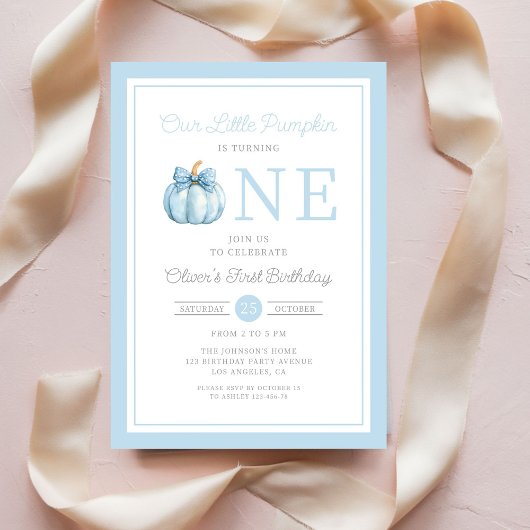 Cute Blue Our Little Pumpkin Boy 1st Birthday Kaart