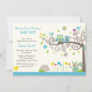 Cute Blue Owl Boy Baby Shower Invitations