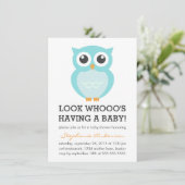 Cute Blue Owl Boy Baby Shower Invitations (Debout devant)
