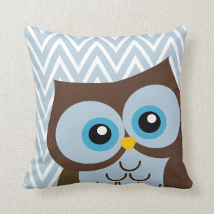 Cute Blue Owl Chevron Zigzag Kussen