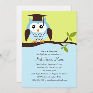Cute Blue Owl Graduation Party Invitation Kaart