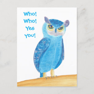 Cute Blue Owl Invitations de fête d'anniversaire,