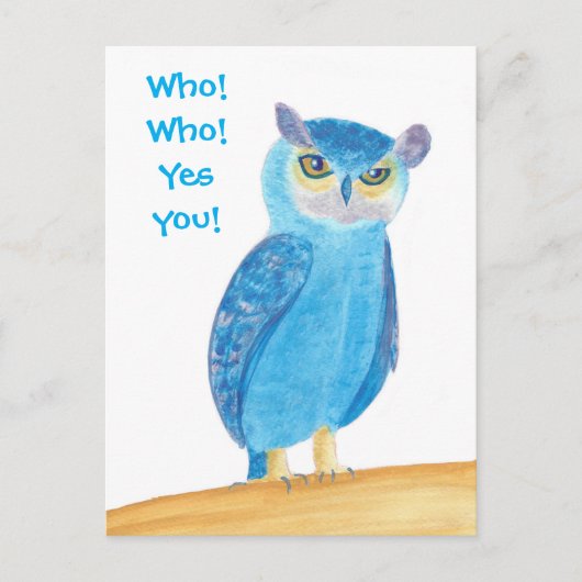 Cute Blue Owl Invitations de fête d'anniversaire, (Devant)