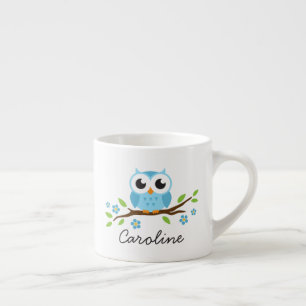 Cute blue owl op gepersonaliseerde naam van de blo espresso kop