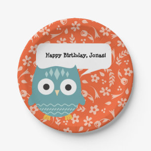 Cute Blue Owl Personal Party Borden Papieren Bordje