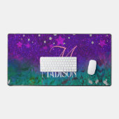 Cute blue paars ombre glitter monogram bureaumat (Keyboard & Muis)