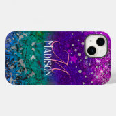 Cute blue paars ombre glitter monogram Case-Mate iPhone case (Achterkant (horizontaal))