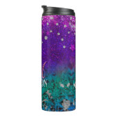 Cute blue paars ombre glitter monogram thermosbeker (Geroteerd rechts)