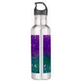 Cute blue paars ombre glitter monogram waterfles  (Achterkant)