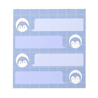 Cute Blue Penguin Notepad | Minimal Grid Me Notitieblok