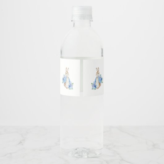 Cute Blue Peter Rabbit Baby shower Waterfles Etiket (Achterkant)
