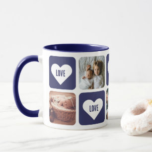 Cute Blue Photo Collage Love Heart Mug