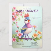 Cute Blue Pink Bird Floral Baby Shower Invitation (Devant)