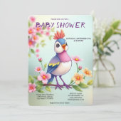Cute Blue Pink Bird Floral Baby Shower Invitation (Debout devant)