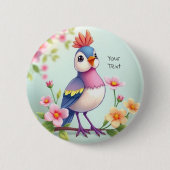 Cute Blue Pink Bird Floral Button (Voorkant)